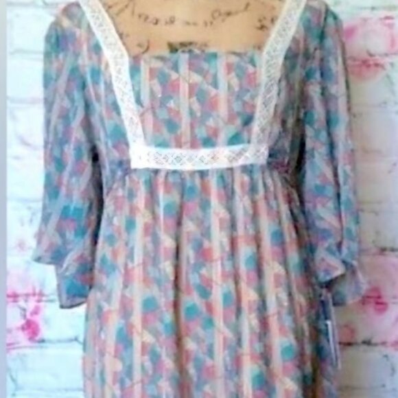 Vintage 2008 Y2K baby doll boho Prairie geometric crochet ruffle dress 5 - Picture 9 of 10
